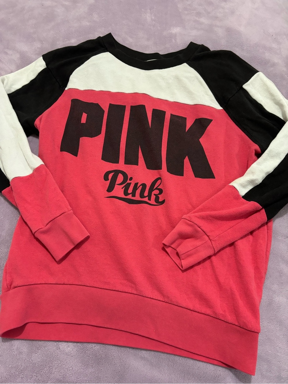 PINK Victoria's Secret Black, White & Hot Pink Colorblock Pullover